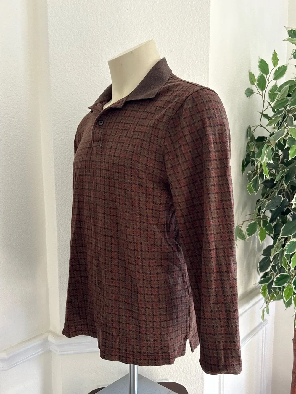 J.Crew Long-Sleeve Polo Shirt in Brown Plaid